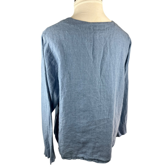 FLAX 2 Piece Linen Set Jacket & Sleeveless Shirt Blue Lagenlook Plus Size 1G 1X - Picture 7 of 16